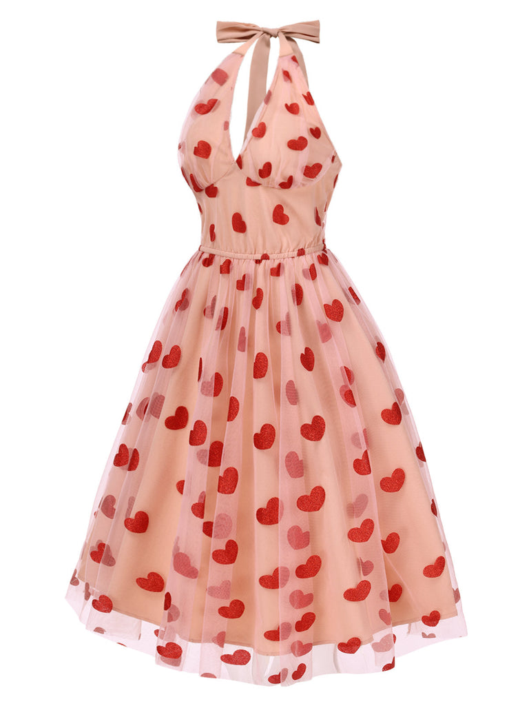 [Prévente] Robe en maille cœur rose à col licou des années 1950