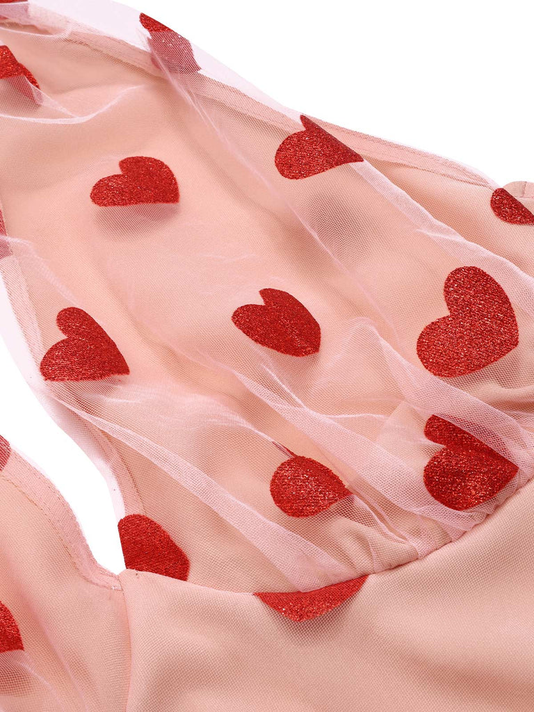 [Prévente] Robe en maille cœur rose à col licou des années 1950