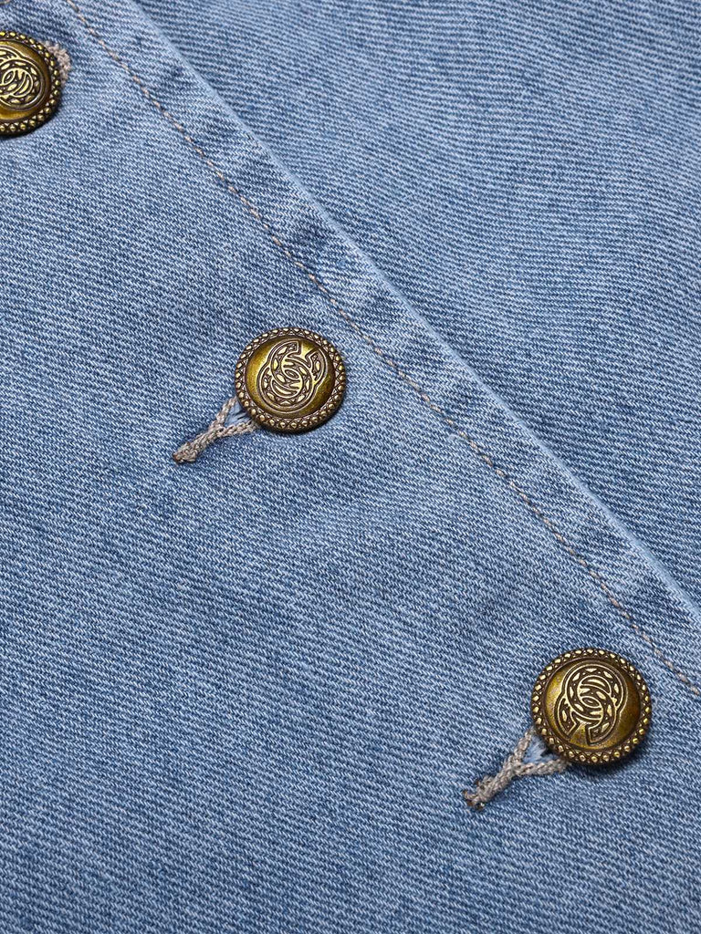 2PCS Gilet en jean bleu à boutons vintage et pantalon large des années 40