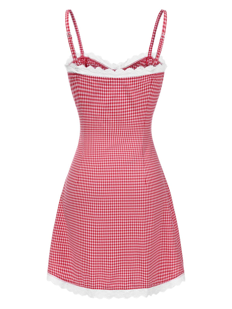 [Pré-vente] Robe rouge à volants et poches cœur à carreaux des années 1970