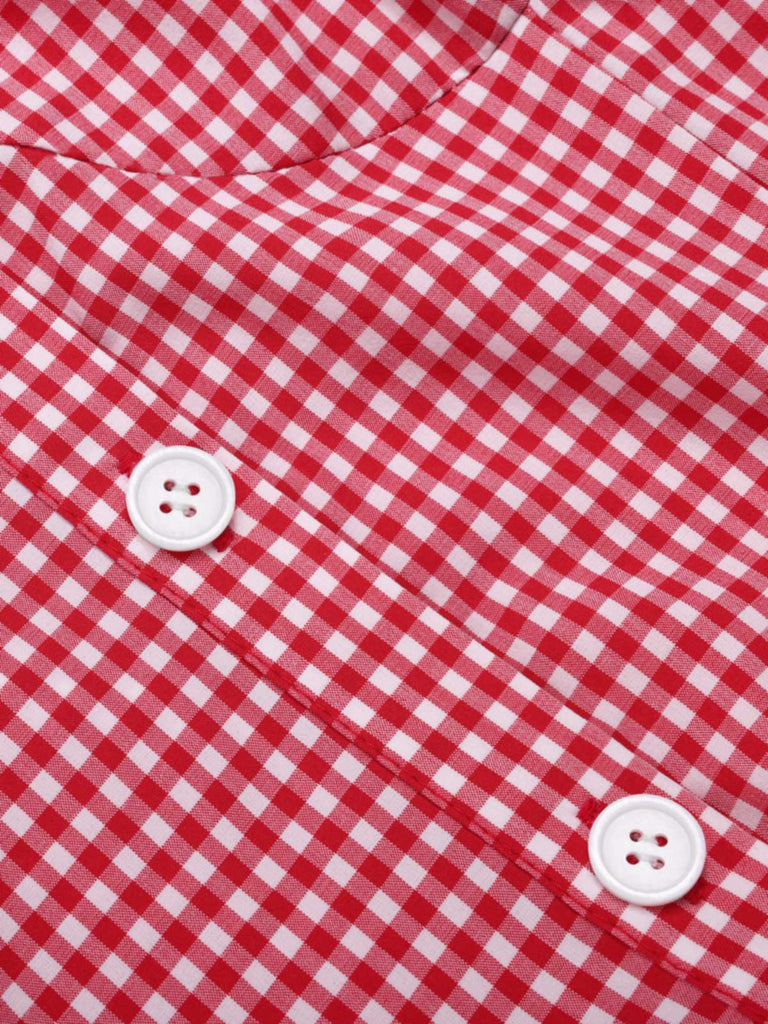 [Pré-vente] Robe rouge à volants et poches cœur à carreaux des années 1970