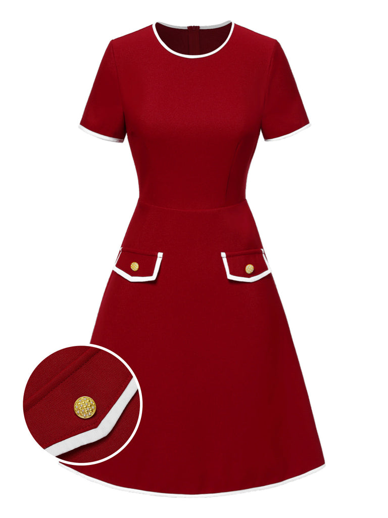 [Pré-vente] Robe rouge à poches et bordures unies des années 1960