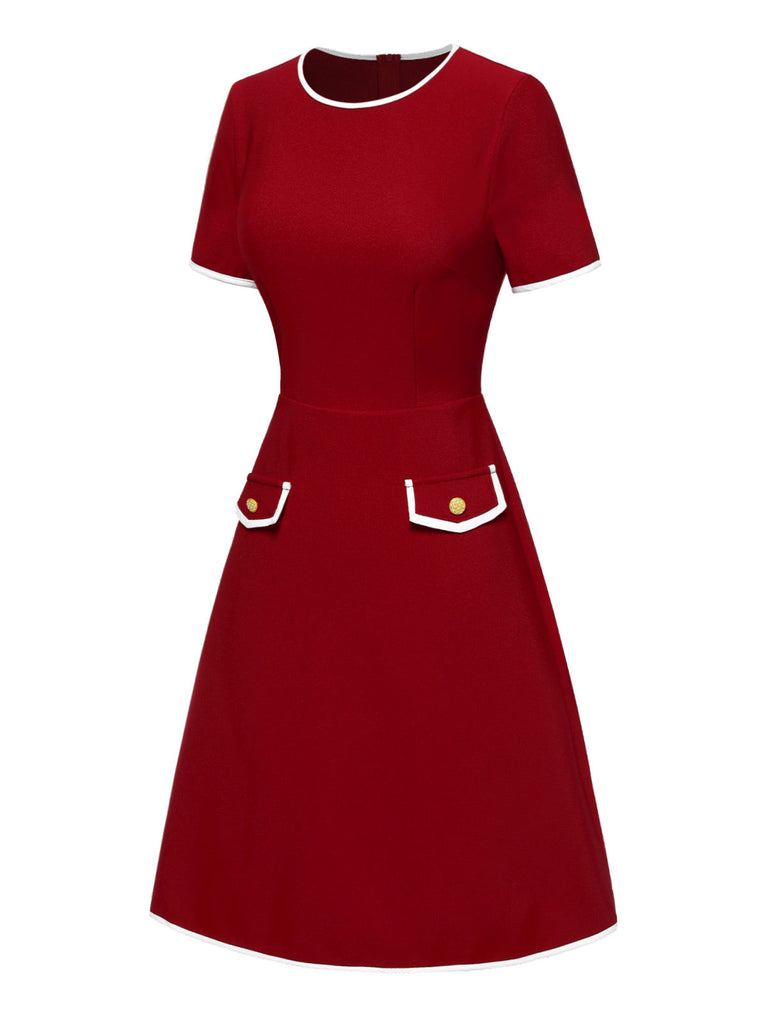 [Pré-vente] Robe rouge à poches et bordures unies des années 1960