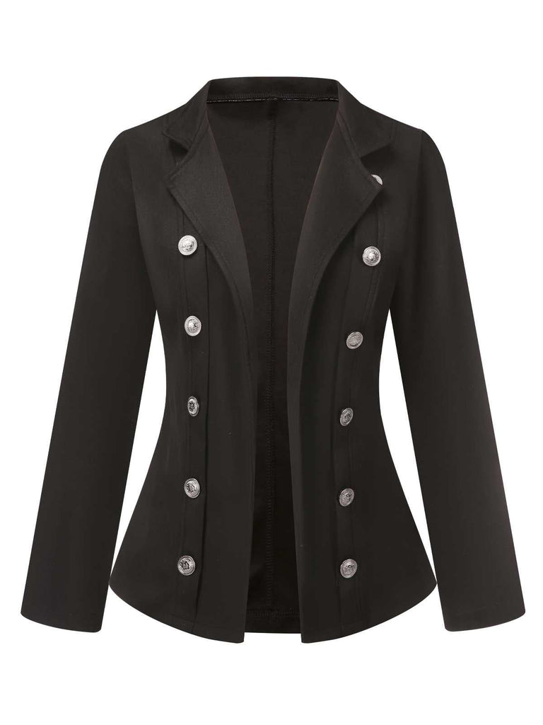 Manteau croisé à boutons noir uni des années 1950