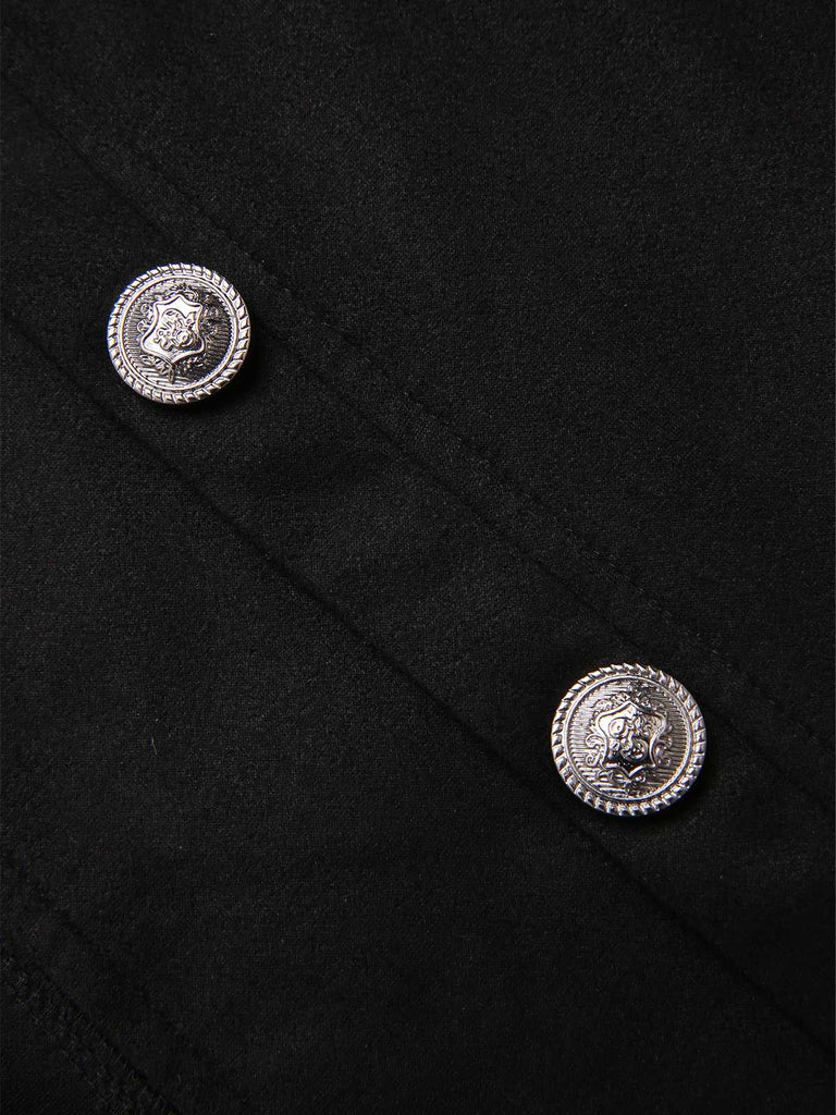 Manteau croisé à boutons noir uni des années 1950