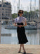 Robe sirène noire à pois et col noué des années 1930