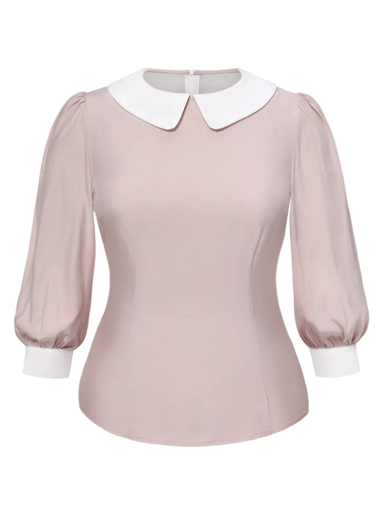 [Pré-vente] [Grande taille] Chemisier col claudine couleurs patchwork rose des années 40