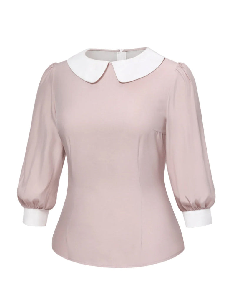 [Pré-vente] [Grande taille] Chemisier col claudine couleurs patchwork rose des années 40
