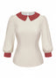 [Prévente] Chemisier blanc et rouge col Claudine colorblock des années 40