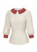 [Prévente] Chemisier blanc et rouge col Claudine colorblock des années 40