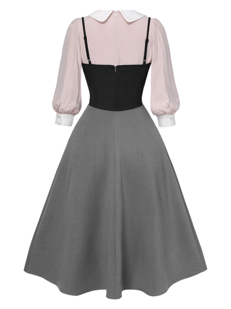 [Prévente] 2PCS chemisier blanc contrasté et robe plissée à carreaux rouge des années 40