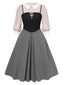 [Pré-vente] [Grande taille] 2PCS chemisier rose colorblock et robe grise des années 40