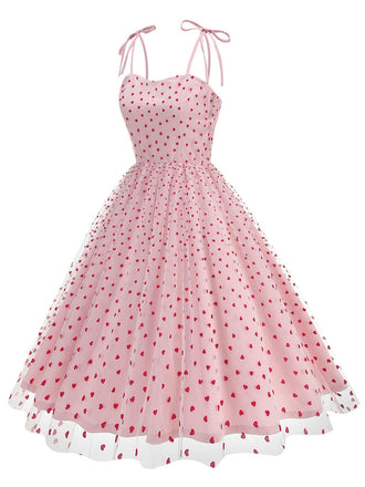 Robe à bretelles en patchwork de mailles à cœurs rouges des années 1950