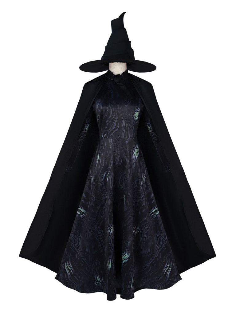 Costume de sorcière noire avec chapeau Elphaba WICKED des années 1940