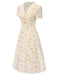 Robe bleu à manches bouffantes et revers fleuris des années 1940