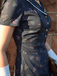 Robe bleu à manches bouffantes et revers fleuris des années 1940