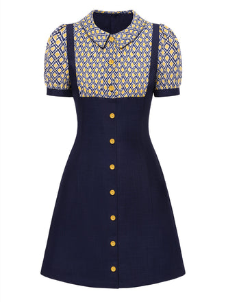 [Pré-vente] Robe bleue carreaux argyle col claudine des années 1960