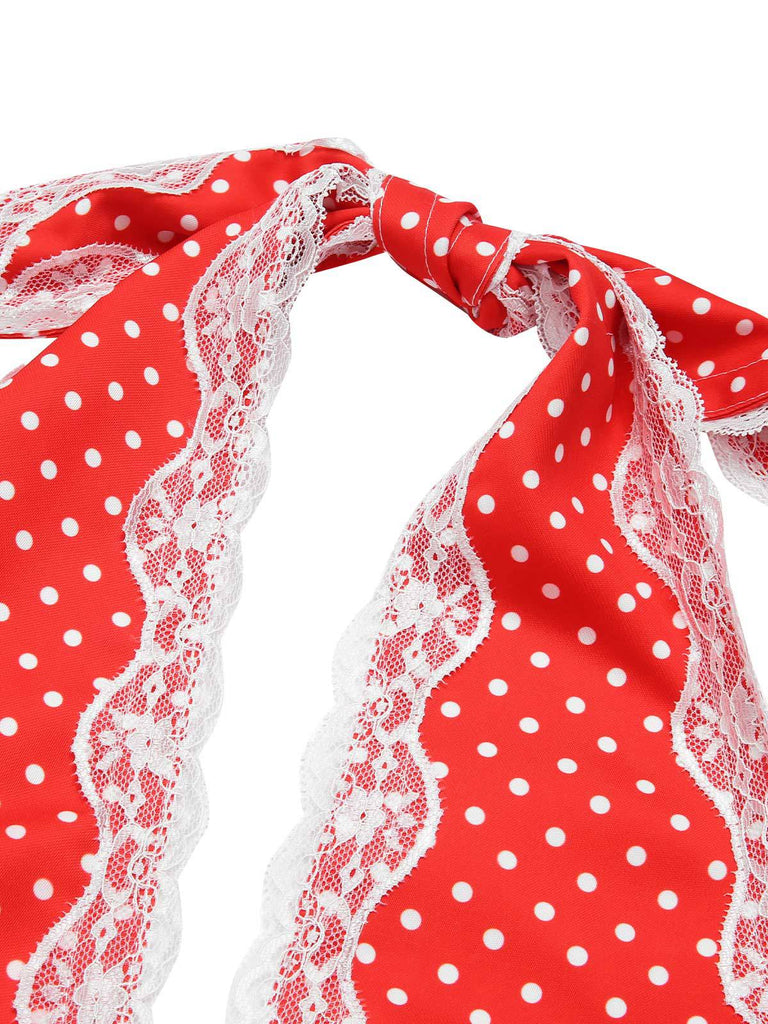 [Prévente] Robe dos nu en dentelle froncée à pois rouge des années 1950
