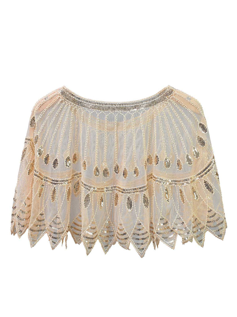 Cape en maille perlée à paillettes vintage des années 1920