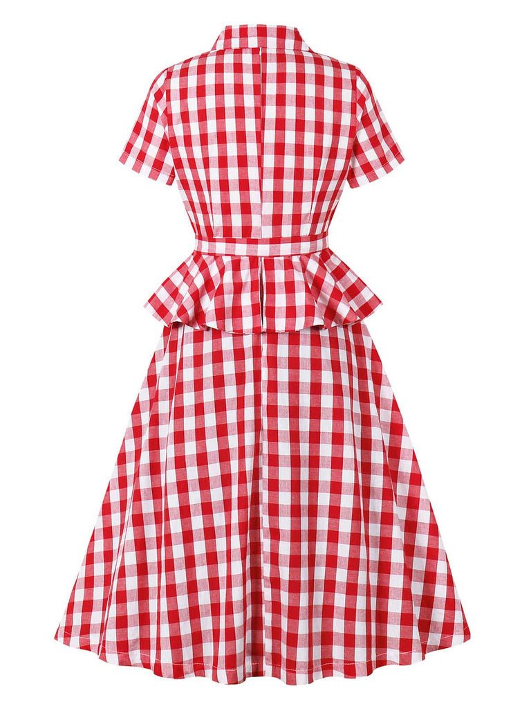 Robe rouge à carreaux vichy en pur coton avec ceinture des années 1950