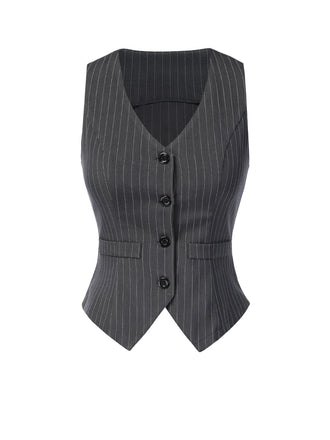 Gilet sans manches à rayures fines gris foncé des années 1960