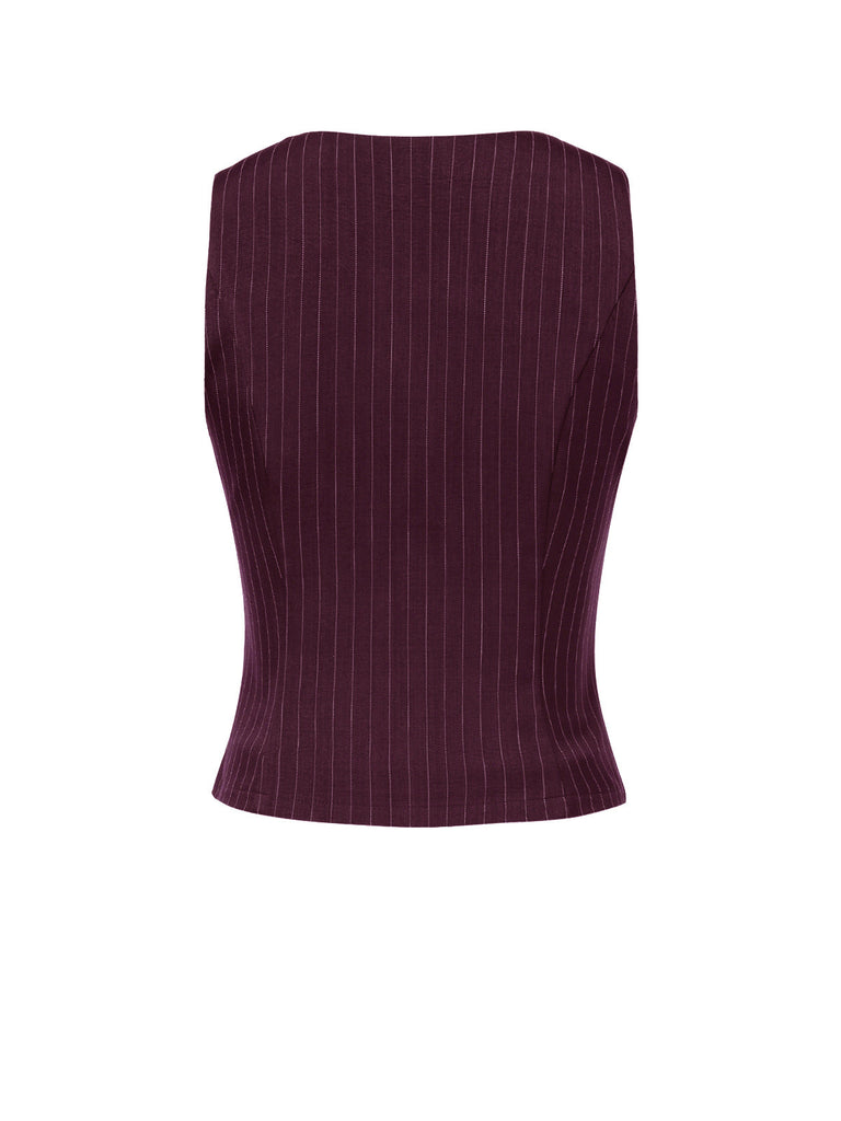 Gilet sans manches à rayures fines vin rouge des années 1960