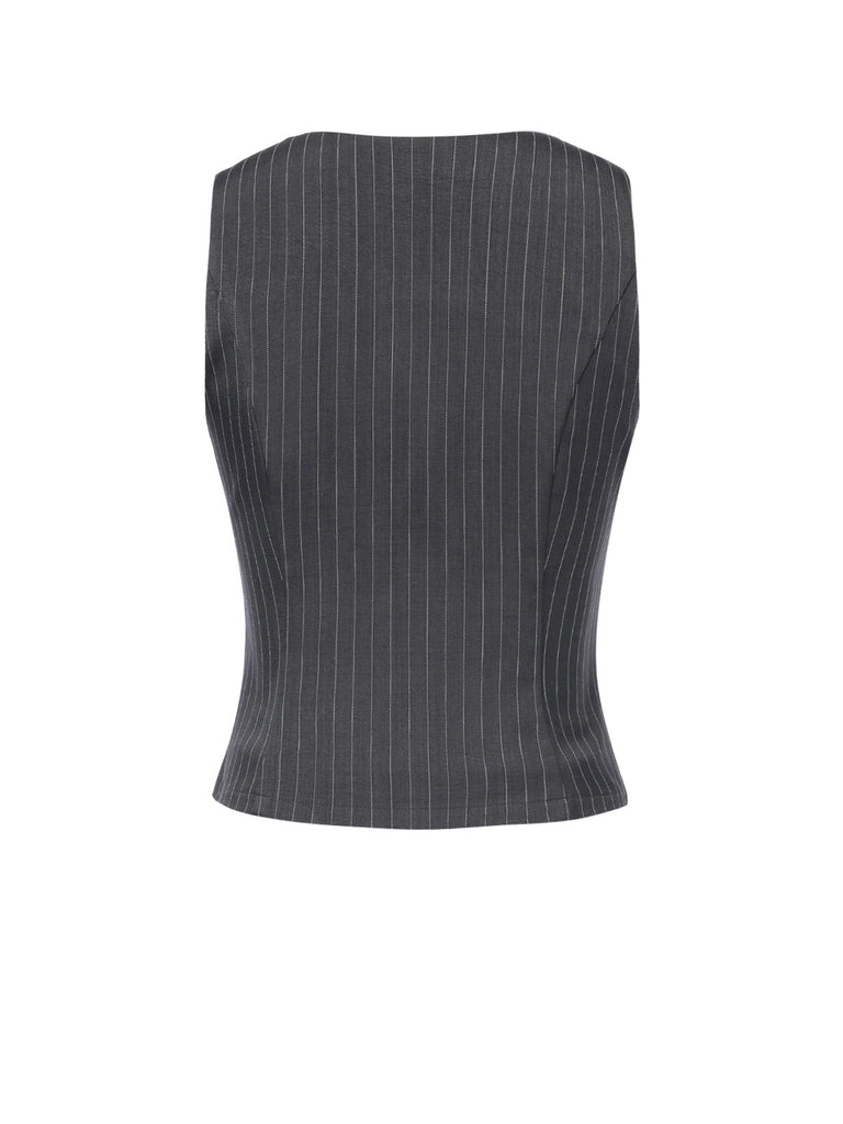 2PCS Gilet à rayures fines vin rouge et jupe plissée des années 60