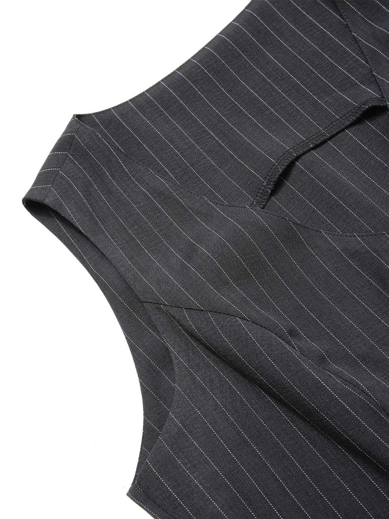2PCS Gilet à rayures fines vin rouge et jupe plissée des années 60