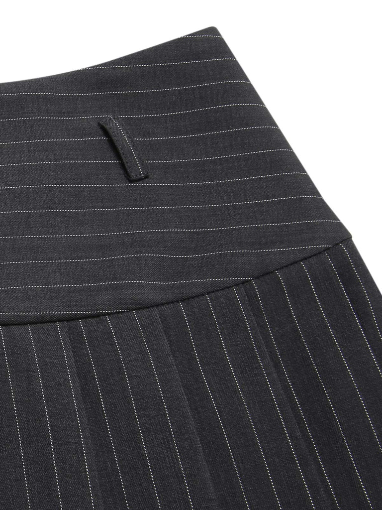 2PCS Gilet à rayures fines vin rouge et jupe plissée des années 60