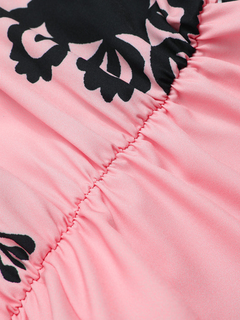 Combishort rose à imprimé tribal col oblique des années 40