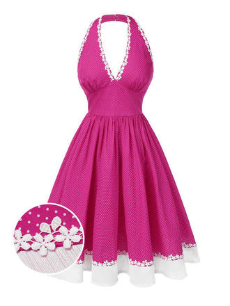 Robe de chambre en coton rose à pois des années 1950