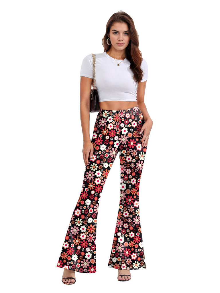 Pantalon évasé à fleurs taille haute années 1960