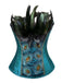Corset bleu sarcelle brodé de plumes de paon Années 1930