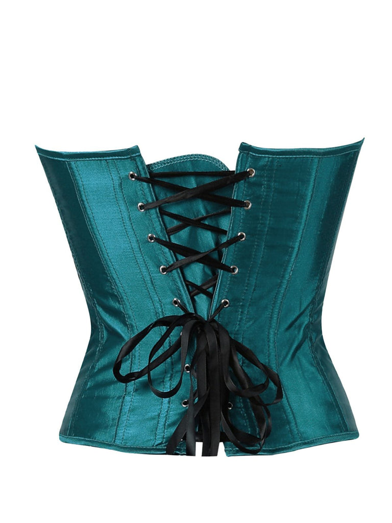 Corset bleu sarcelle brodé de plumes de paon Années 1930