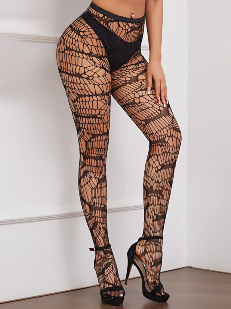 Collants résille gothiques noirs en jacquard à chauves-souris