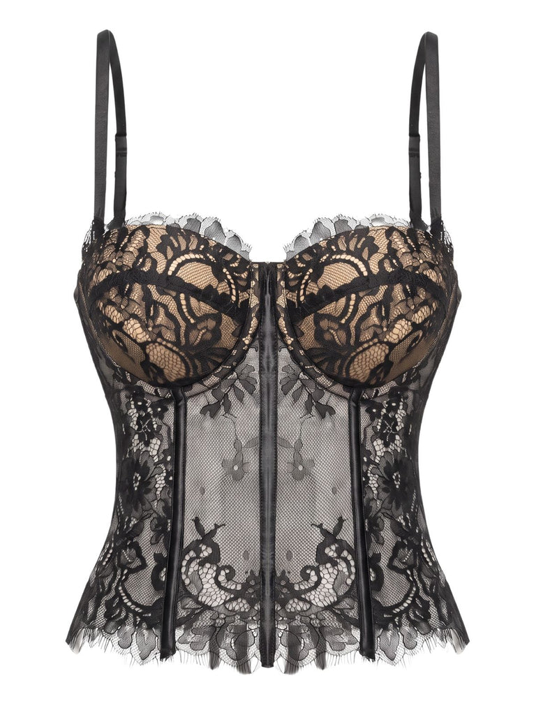 Haut corset gothique noir en dentelle à fines bretelles Années 1950 - 6