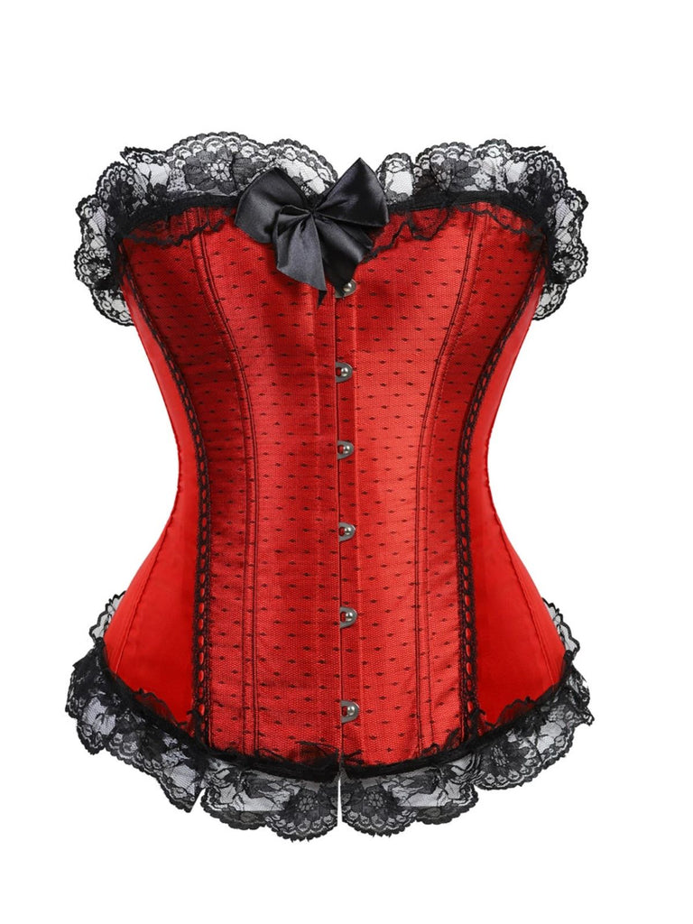 Haut corset en satin à pois et dentelle victorienne Années 1950 - 3