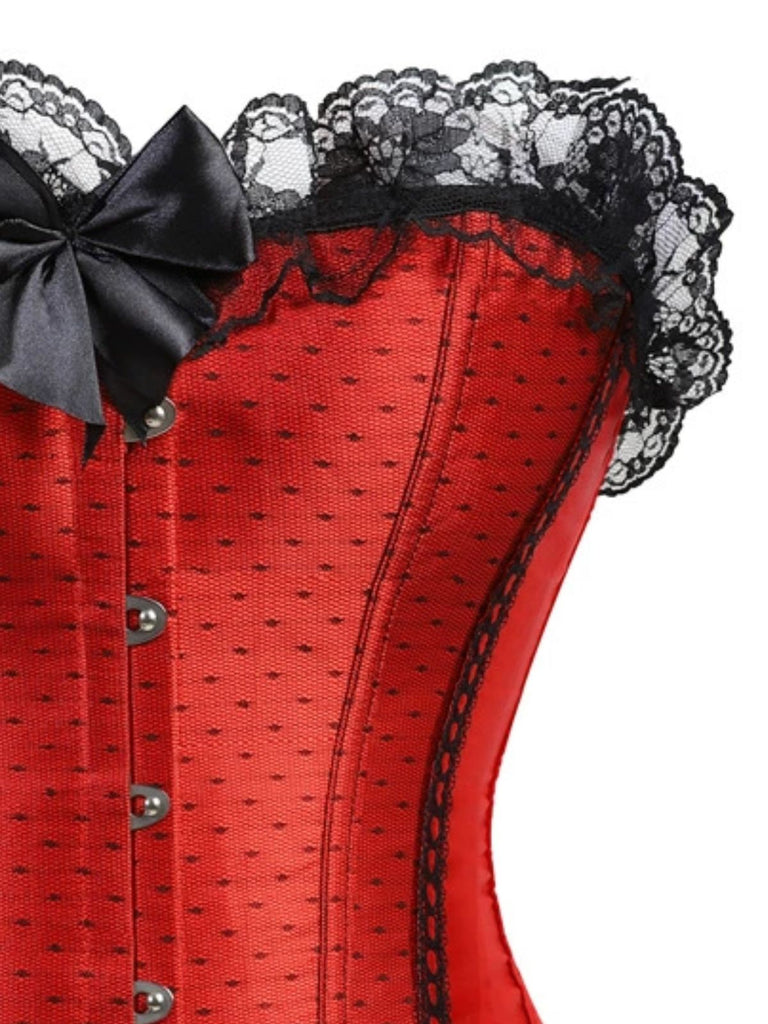 Haut corset en satin à pois et dentelle victorienne Années 1950 - 6