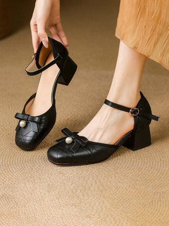 Escarpins Mary Jane rétro avec nœud en perles