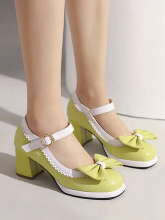 Chaussures à talons hauts Mary Jane vintage nœud contrasté