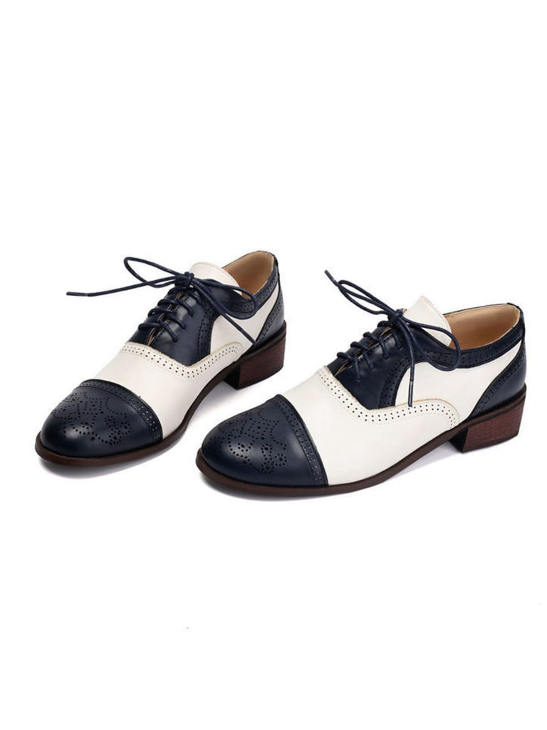 Chaussures Oxford à lanières et bout rond en cuir colorblock