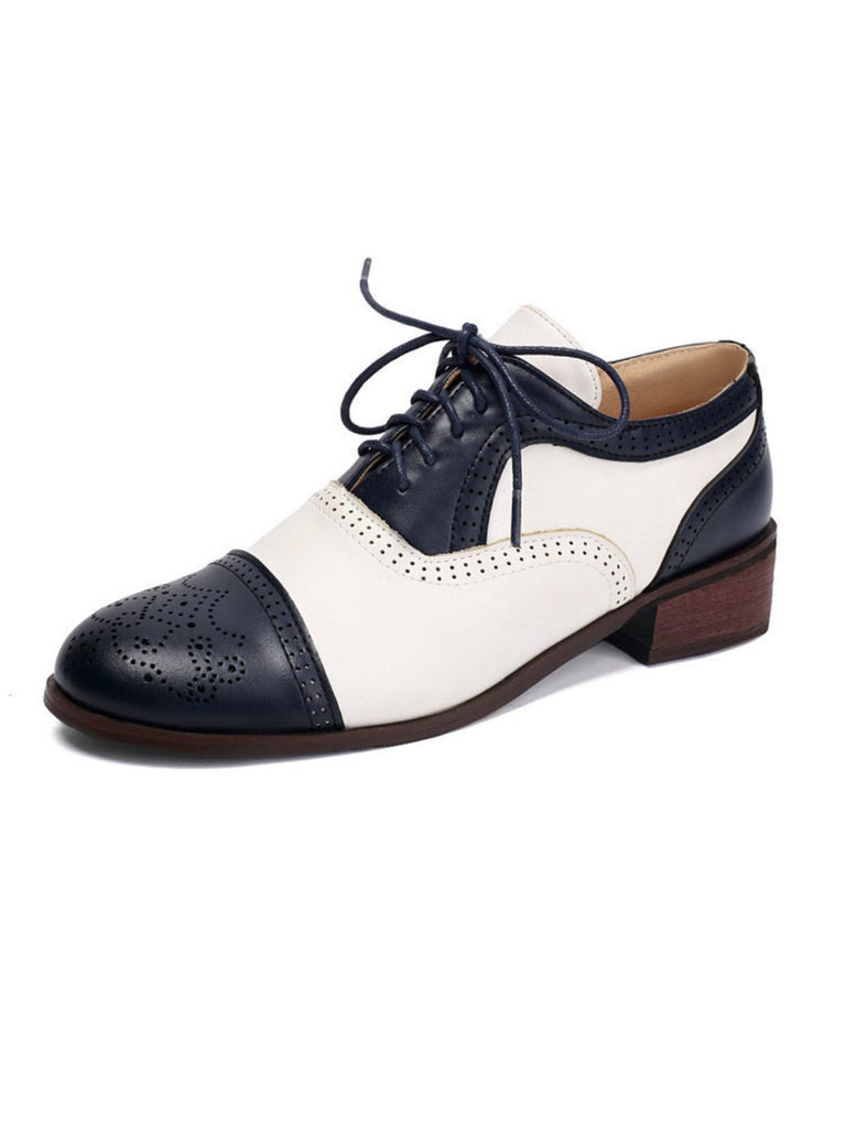 Chaussures Oxford à lanières et bout rond en cuir colorblock