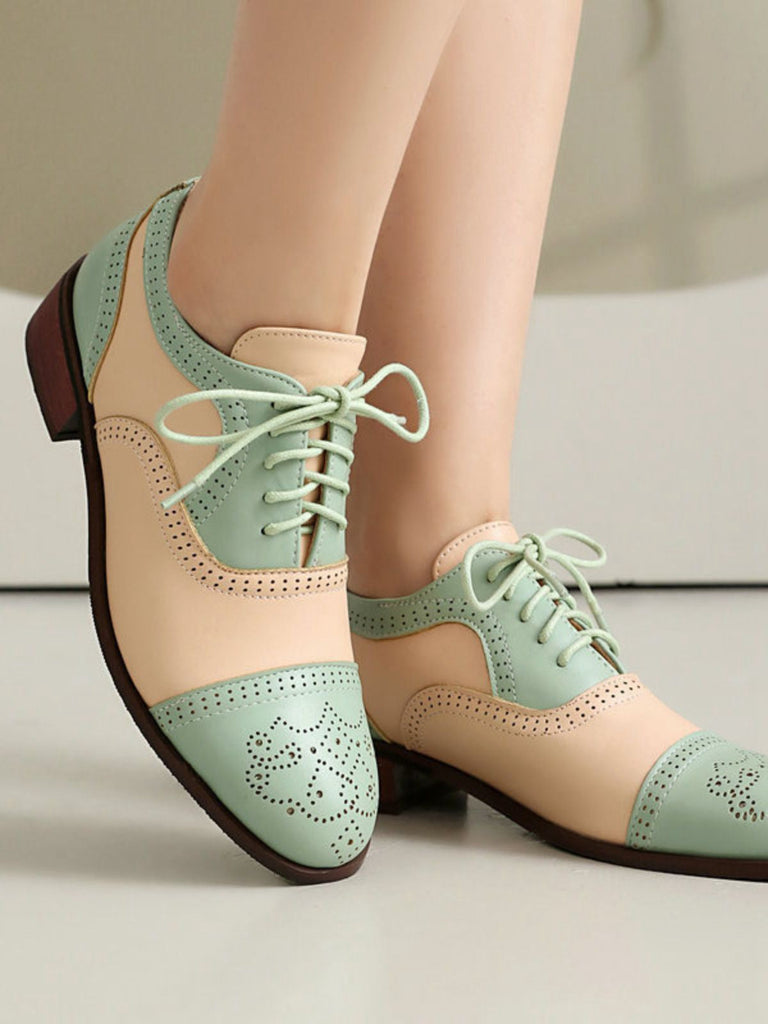 Chaussures Oxford à lanières et bout rond en cuir colorblock