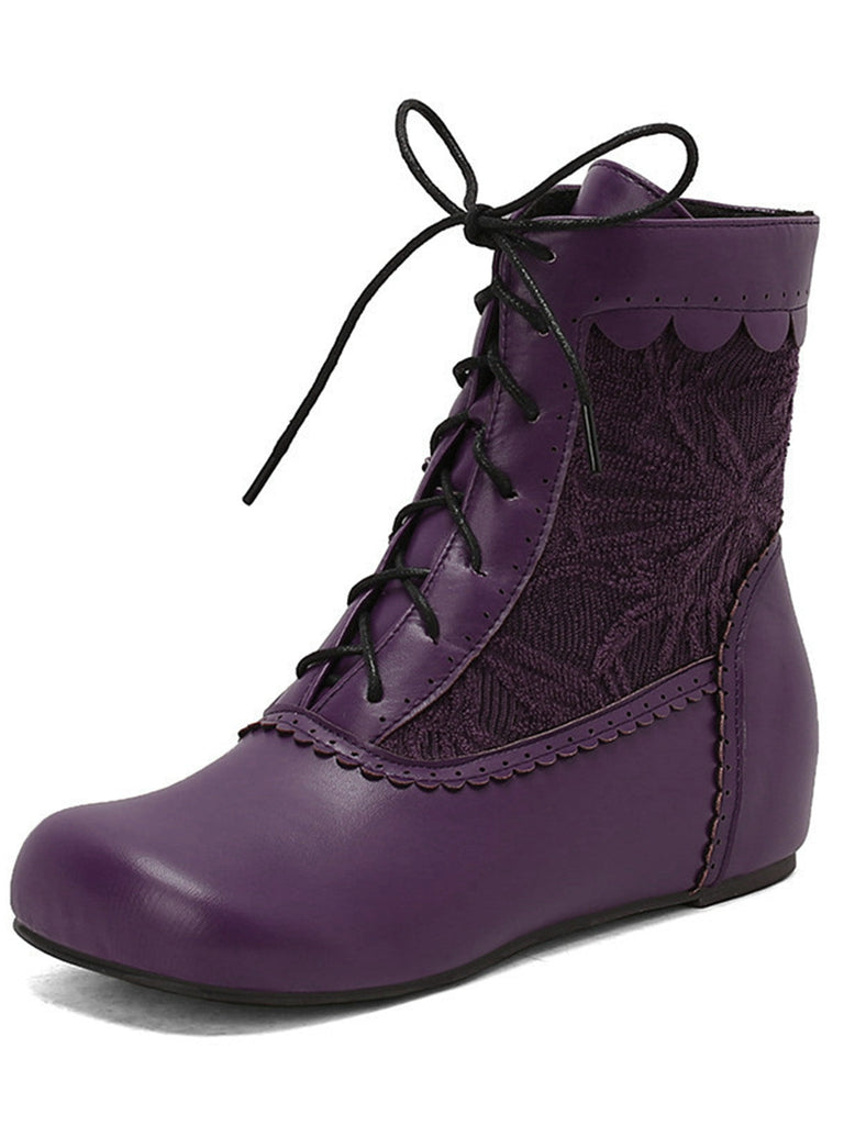 Bottes à lacets brodées vintage avec talon intérieur
