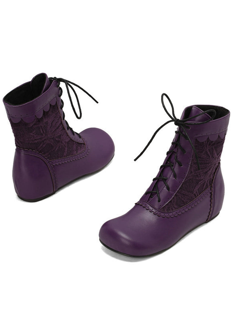 Bottes à lacets brodées vintage avec talon intérieur