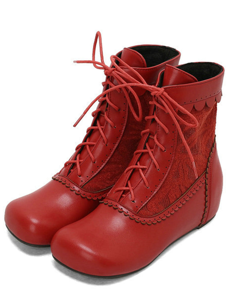 Bottes à lacets brodées vintage avec talon intérieur