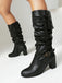 Bottes à talons épais froncés à boucle solide vintage