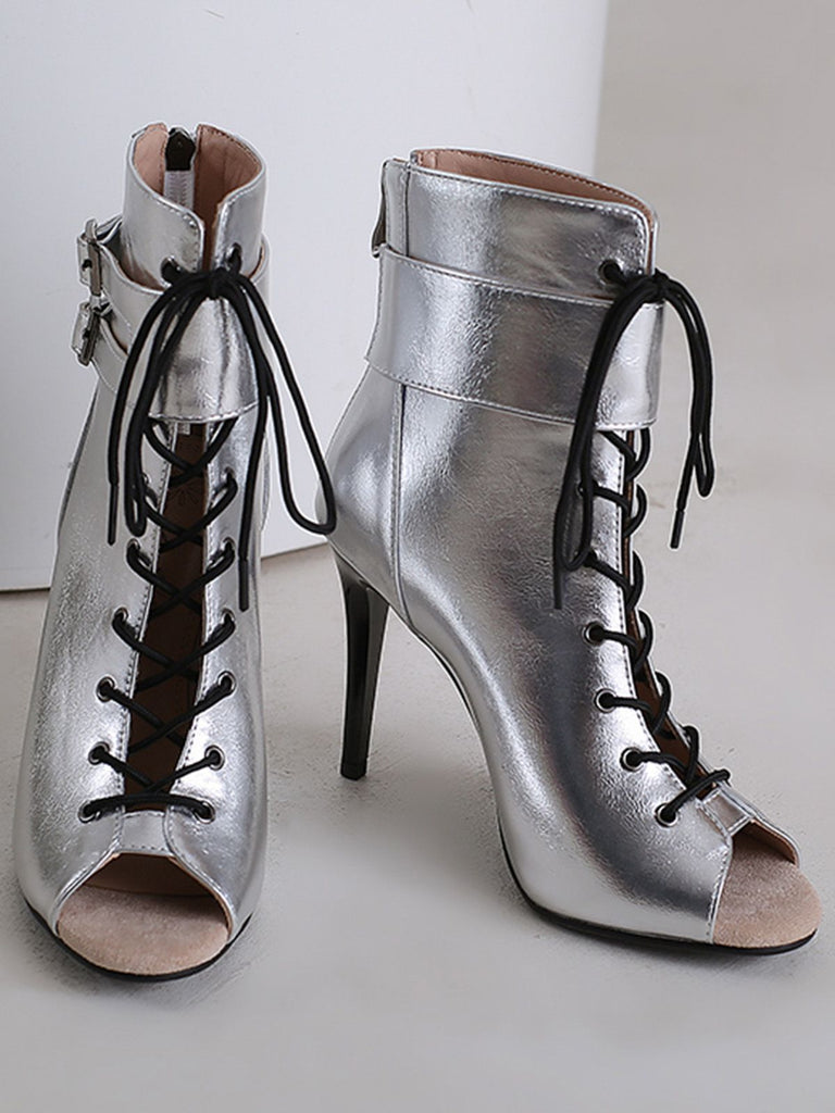 Bottes mi-mollet à bout ouvert et à cordon de serrage en métal
