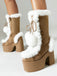 Bottes à talons hauts et bout rond en fausse fourrure vintage