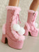 Bottes à talons hauts et bout rond en fausse fourrure vintage